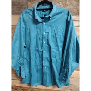 Izod Mens' Blue 17 32/33 XL Long Sleeve Shirt Twill Regular Fit Wrinkle Free